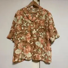 バンベール　花柄半袖　13号サイズ　軽量　ポリエステル100% くすみ系ピンク