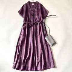 TICCA リネン フレンチスリーブ シャツワンピース ブラウン 日本製 TICCA リネン フレンチスリーブ シャツワンピース ブラウン 日本製