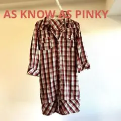 AS KNOW AS PINKY赤と白のチェック柄 シャツワンピース 長袖のサムネイル