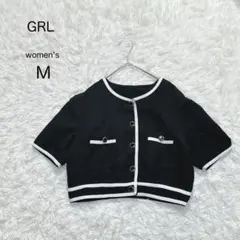 【GRL】バイカラーデザインブラウス パイピング ショートジャケット黒【M】のサムネイル