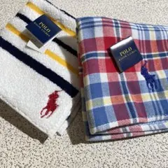 ポロラルフローレン　タオルハンカチ　2枚まとめ　チェック　ボーダー　約25cm
