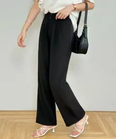 ECLIN ハイウエストダブルタックセミワイドパンツ