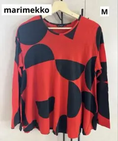 マリメッコ ペプラムカットソー 裾フレア コリッコ（通貨・コイン）柄 赤×黒 M