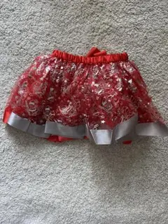 120cm 赤いレーススカート シルバーのフリル付き