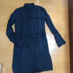 MACPHEE シャツワンピース　ネイビー　М 麻