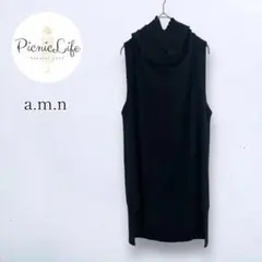 【a.m.n】タートルネックノースリーブニットチュニック ミニワンピース L