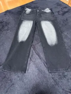 ブラックダメージデニムパンツ　M