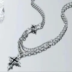 新品未使用 メンズネックレス 2連風 クロス 十字架 シルバー