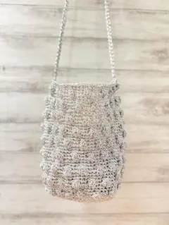 【美品】FREAK'S STORE ドット編みショルダーバッグ シルバーのサムネイル