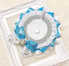 202 ハンドメイド 痛ロゼット ホワイト ターコイズ