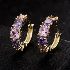 【人気】高見え おしゃれ アメジスト フープピアス リングピアス