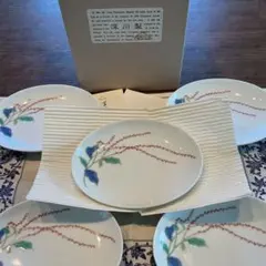 宮内庁御用達　深川製磁　水引草楕円取皿揃5枚　未使用保管品