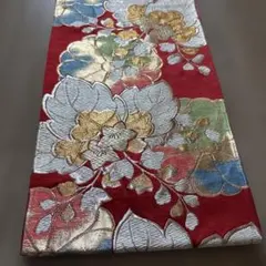 袋帯 花柄 赤　金　ゴールド　豪華