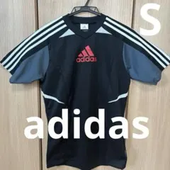 美品 アディダス 黒 Tシャツ Vネック 半袖 サッカー S スポーツ