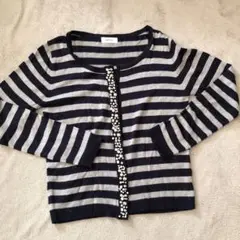 ビジュー付き ボーダーカーディガン　M