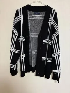 チェック柄 ブラック ホワイト カーディガン