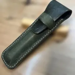 レザー ペンケース 1本差 オイルヌメ革 グリーン むら染め ハンドメイド 本革