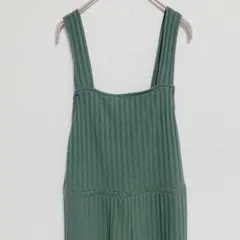 グリーン オーバーオール サロペット【M】リブオールインワン ワイドパンツ　緑