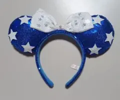 即日発送　ディズニー　ミニー　スパンコールカチューシャ　星柄　ブルー　青　廃盤品