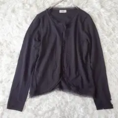 ノーリーズ 長袖カーディガン 黒 M ウール シルク混 羽織り カットオフ