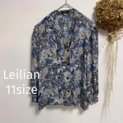 【Leilian】 11♪ 婦人服 総柄 ブラウス 肩パッド取り外しパープルのサムネイル