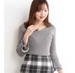 プロポーションボディドレッシング グレー Vネック ニット