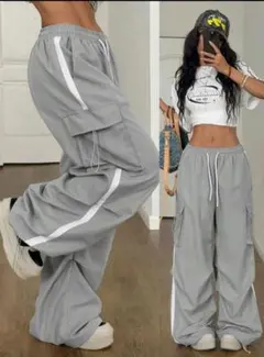 SHEIN ライトグレーカーゴパンツ サイドライン