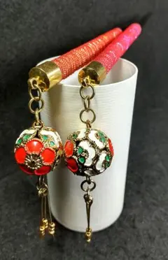 揺れる おしゃれ 可愛い かんざし 2種 赤とピンク 花柄 #1158-3