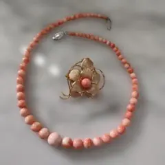 シルバー ピンク G.SILVER 天然珊瑚 ネックレス ブローチ セット 