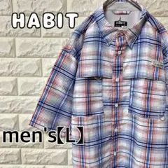 【HABIT】半袖シャツ　シャツ【メンズL】ホワイト　ブルー　レッド　E40のサムネイル