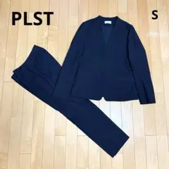 PLST プラステ ノーカラー パンツスーツ ネイビー Mサイズ 紺