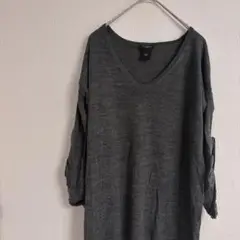 ⭐️546 ANN TAYLOR グレー Vネック ニット 長袖 薄手 M