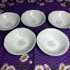 新品六宝窯花柄 丸形皿 5枚セット