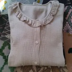 &yarn フリル襟 7分袖 ガーゼブラウス