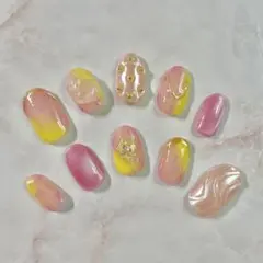 【ラストセール】 現品 冬ネイルチップ 桃ネイルチップ ニュアンスネイル