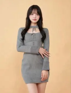 Darich ダーリッチフロントオープンニットミニワンピース　グレー