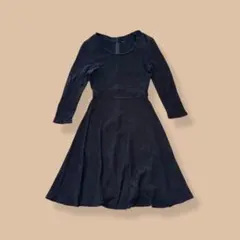 GAPギャップニットフレアワンピース長袖膝丈七分袖Uネックブラック黒USA古着S