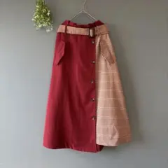 トコトコ［M］大人クラシカル◎差し色◎ドッキング◎チェック柄ロングフレアスカート