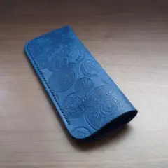 イタリアンレザーのメガネケース【型押しマルゴー(ブルー)】