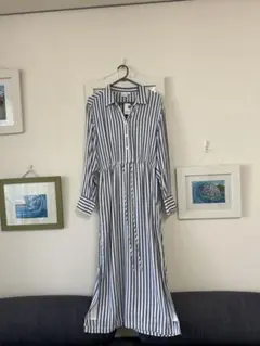 GAP ストライプ 長袖シャツワンピース　マキシ丈