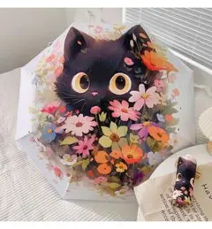 黒猫と花の折りたたみ傘