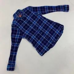 ELKAY チェック柄 長袖シャツ ネイビー 綿100% Lサイズ ブルー