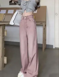 캐주얼 데미지 데님 팬츠 핑크 xxs