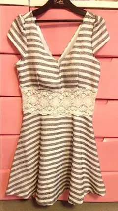 Jewels♡ウエストレース♪ ボーダーフレア ミニドレス