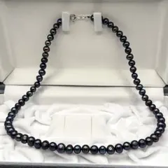 テリ✨真珠】本真珠 7.2mm ネックレス ブルーグレー ブラックパール 