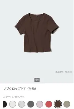 UNIQLO リブクロップドT（半袖） ブラウン Lサイズ