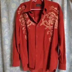 santafe 赤 コーデュロイ 刺繍シャツ