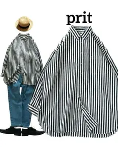 prit✨️製品洗い ギザ超長綿ストライプ レギュラービッグロング シャツのサムネイル