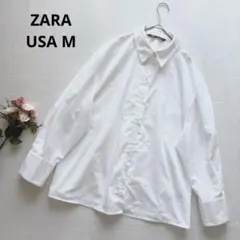 ザラ ホワイト 長袖シャツ シンプル 綺麗め バックプリーツ USA M