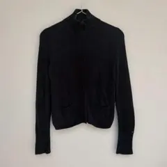 トミーヒルフィガー ハイネック ニット カーディガン M 濃紺 ワンポイントロゴ